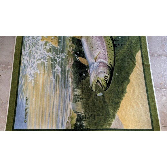 James Hautman 2005 Sewing Panel Fly Fishing Rainbow Trout Fleece 62" x 48" Craft - Picture 6 of 6